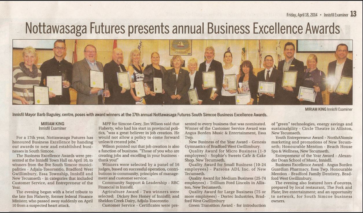 Award Innisfil Examiner 2014 Article Image